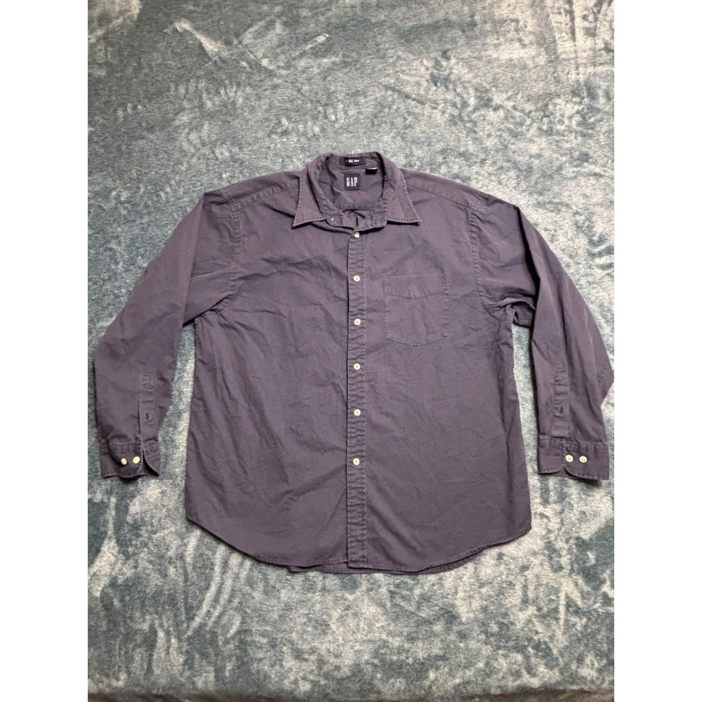 GAP Men's Long Sleeve Casual Button Down Shirt L Navy Blue 100% Cotton Big Shirt